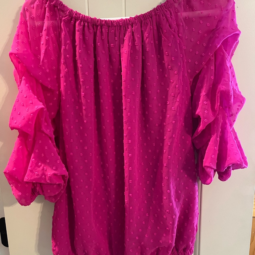 CeCe Fuchsia Blouse with Ruffle Sleeves - Picture 2 of 4